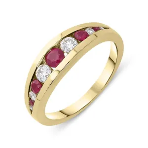 18ct Yellow Gold 0.29ct Ruby Diamond Graduating Ring
