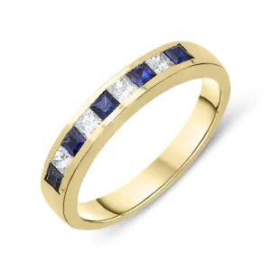 18ct Yellow Gold 0.29ct Sapphire Diamond Half Eternity Ring