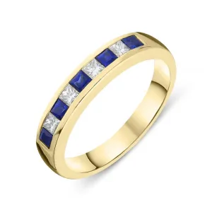 18ct Yellow Gold 0.32ct Sapphire 0.23ct Diamond Half Eternity Ring