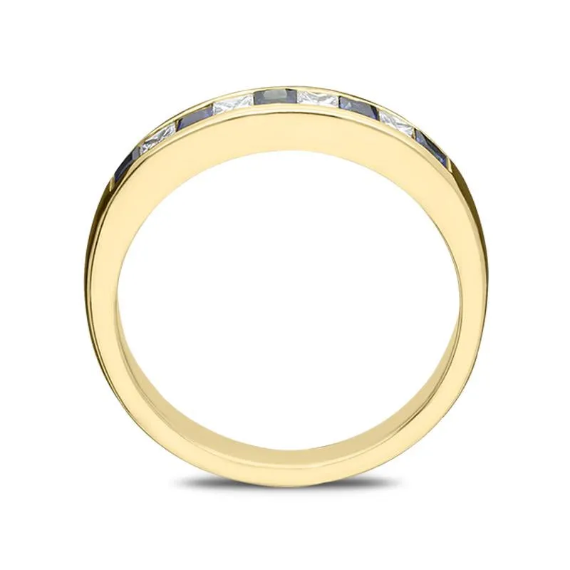 18ct Yellow Gold 0.32ct Sapphire 0.23ct Diamond Half Eternity Ring