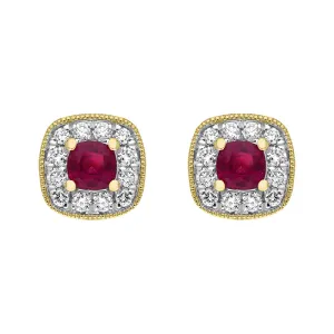 18ct Yellow Gold 0.33ct Ruby Diamond Cushion Stud Earrings