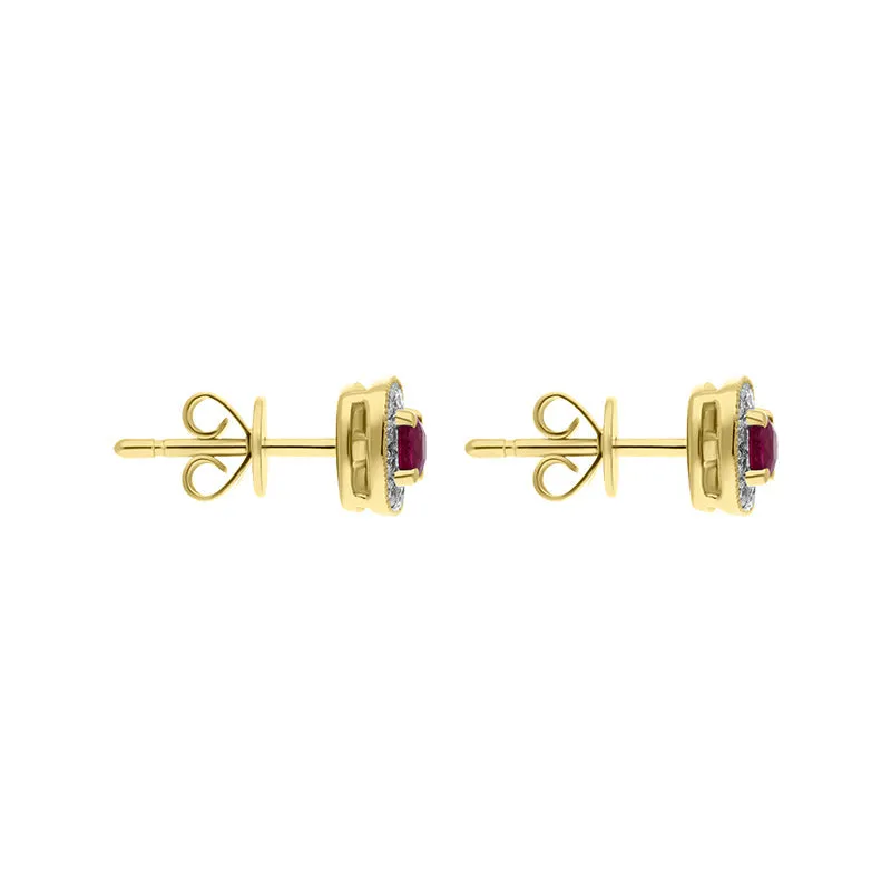 18ct Yellow Gold 0.33ct Ruby Diamond Cushion Stud Earrings