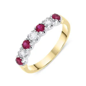 18ct Yellow Gold 0.35ct Ruby Diamond Half Eternity Ring