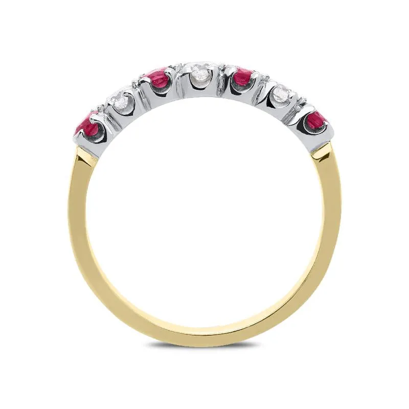 18ct Yellow Gold 0.35ct Ruby Diamond Half Eternity Ring