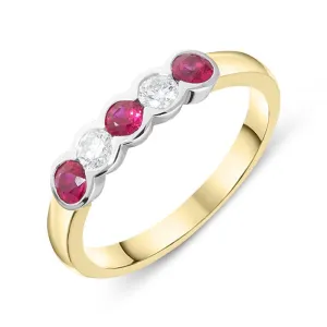 18ct Yellow Gold 0.40ct Ruby Diamond Half Eternity Ring