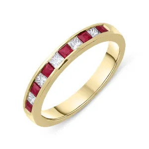 18ct Yellow Gold 0.40ct Ruby Diamond Half Eternity Ring