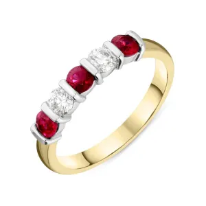 18ct Yellow Gold 0.57ct Ruby Diamond Half Eternity Ring
