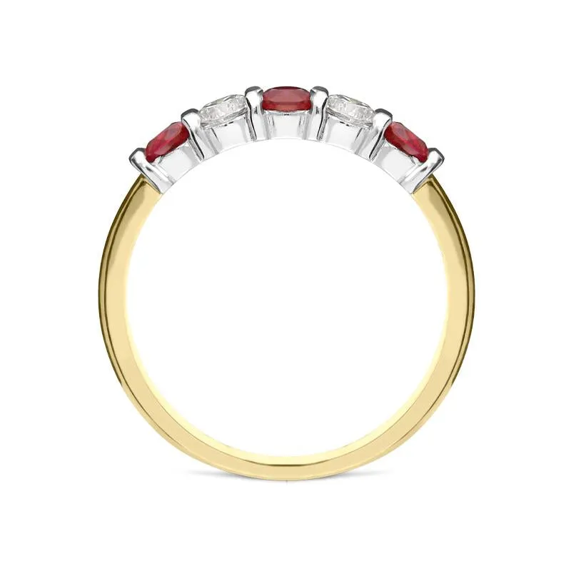 18ct Yellow Gold 0.57ct Ruby Diamond Half Eternity Ring