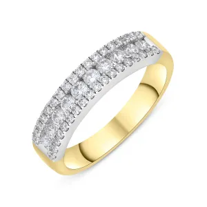 18ct Yellow Gold 0.61ct Diamonds 3 Row Half Eternity Ring
