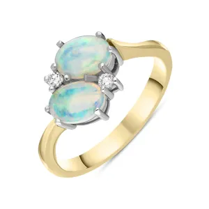 18ct Yellow Gold 1.00ct Opal 0.06ct Diamond Oval Cut Crossover Ring