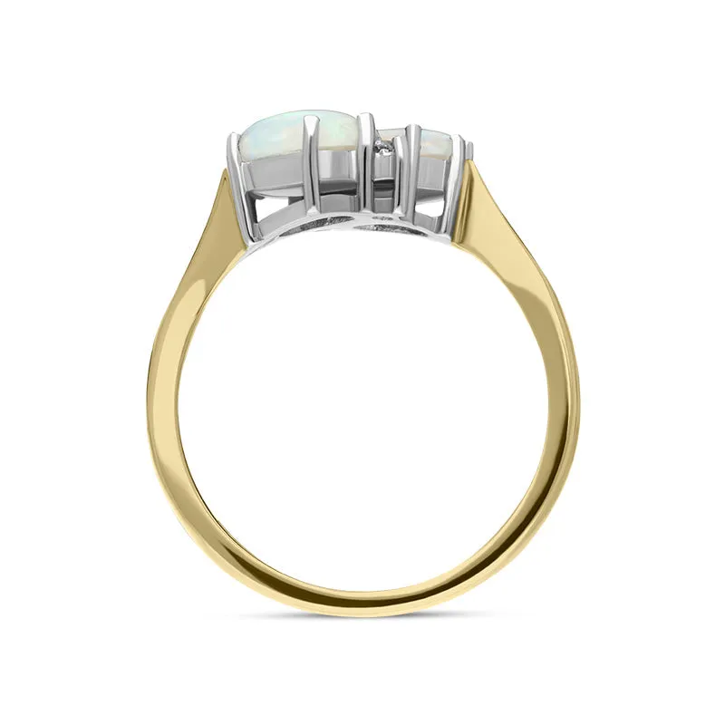 18ct Yellow Gold 1.00ct Opal 0.06ct Diamond Oval Cut Crossover Ring