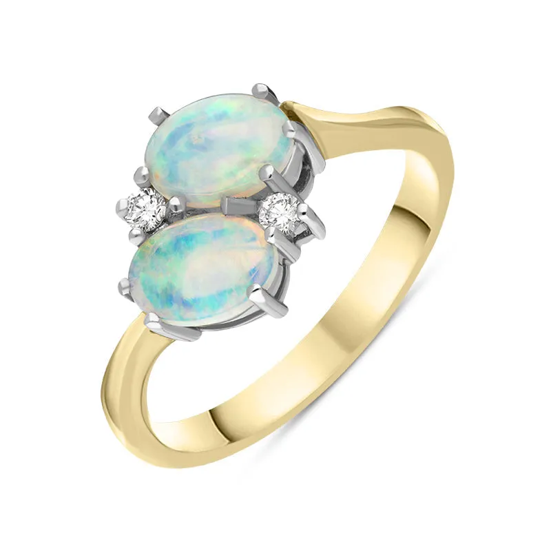 18ct Yellow Gold 1.00ct Opal 0.06ct Diamond Oval Cut Crossover Ring