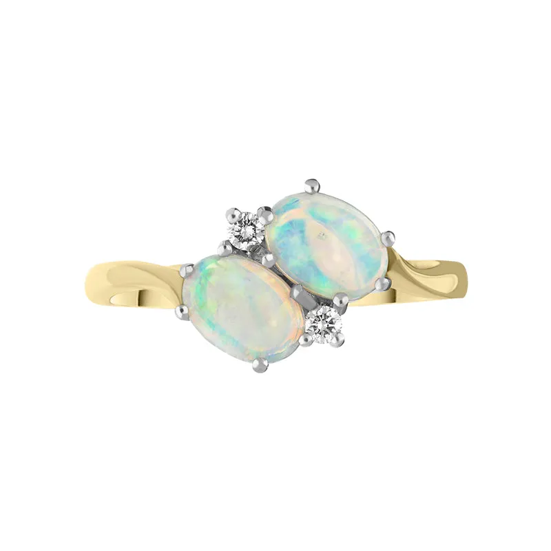 18ct Yellow Gold 1.00ct Opal 0.06ct Diamond Oval Cut Crossover Ring