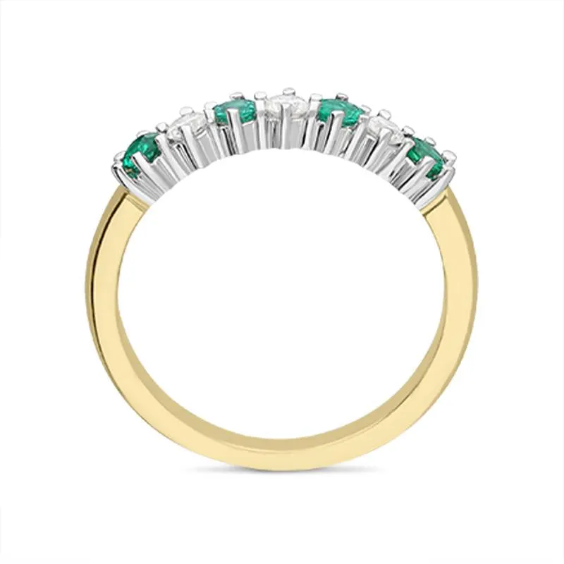 18ct Yellow Gold Emerald Diamond Half Eternity Ring
