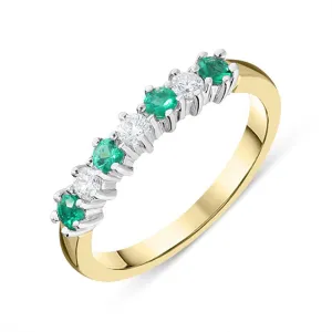 18ct Yellow Gold Emerald Diamond Half Eternity Ring