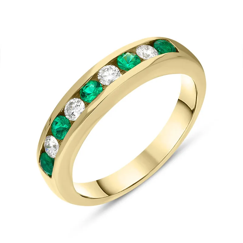 18ct Yellow Gold Emerald Diamond Nine Stone Channel Set Half Eternity Ring