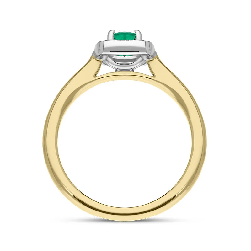 18ct Yellow Gold Emerald Diamond Pave Vintage Style Cushion Cluster Ring