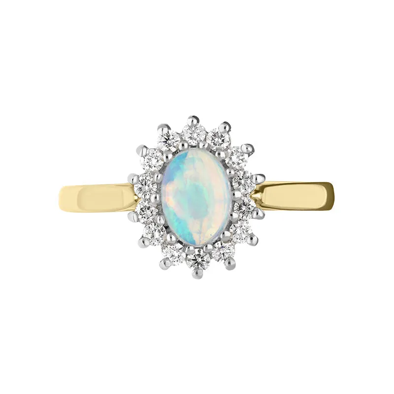 18ct Yellow Gold Opal Diamond Oval Cluster Ring