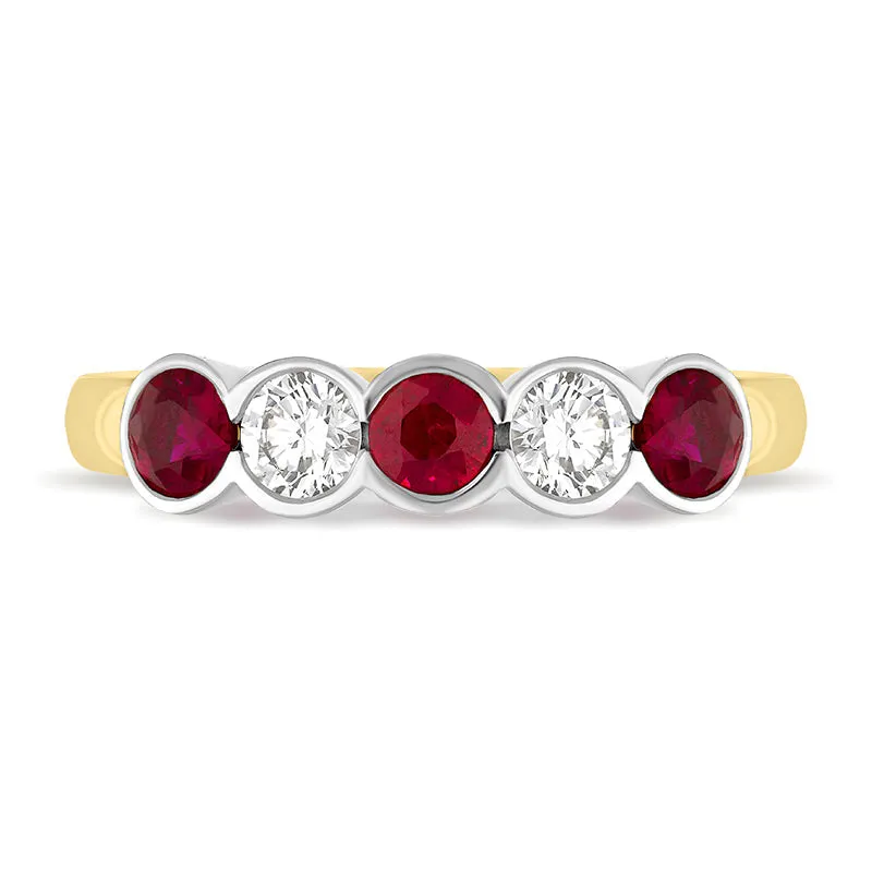 18ct Yellow Gold Ruby Diamond Half Eternity Ring
