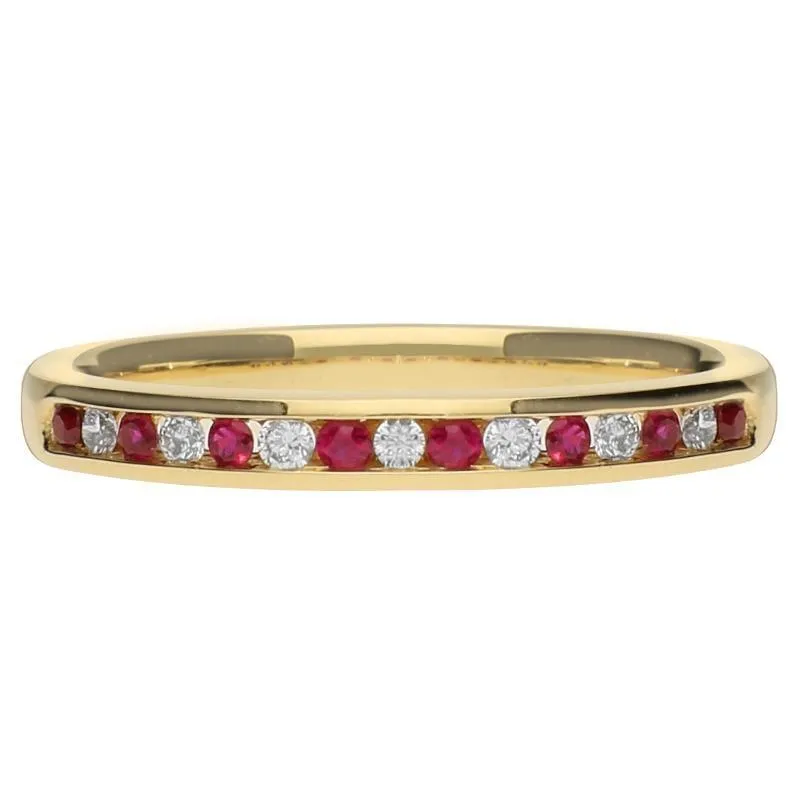 18ct Yellow Gold Ruby Diamond Half Eternity Ring