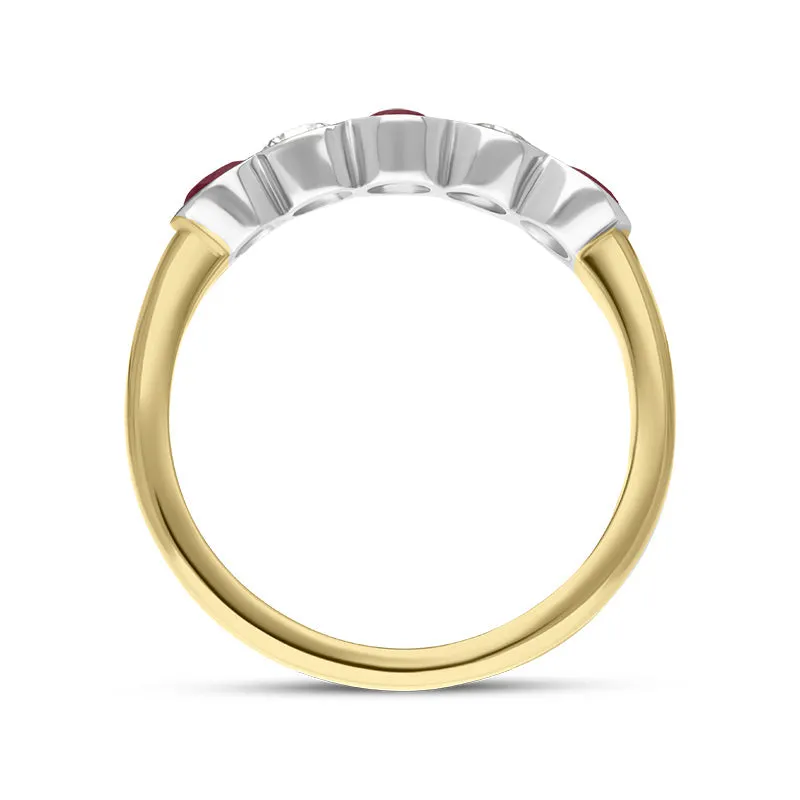 18ct Yellow Gold Ruby Diamond Half Eternity Ring