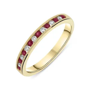 18ct Yellow Gold Ruby Diamond Half Eternity Ring