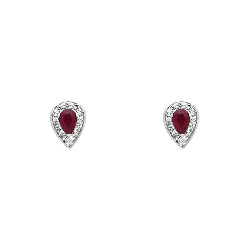 18ct Yellow Gold Ruby Diamond Pear Stud Earrings