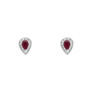 18ct Yellow Gold Ruby Diamond Pear Stud Earrings