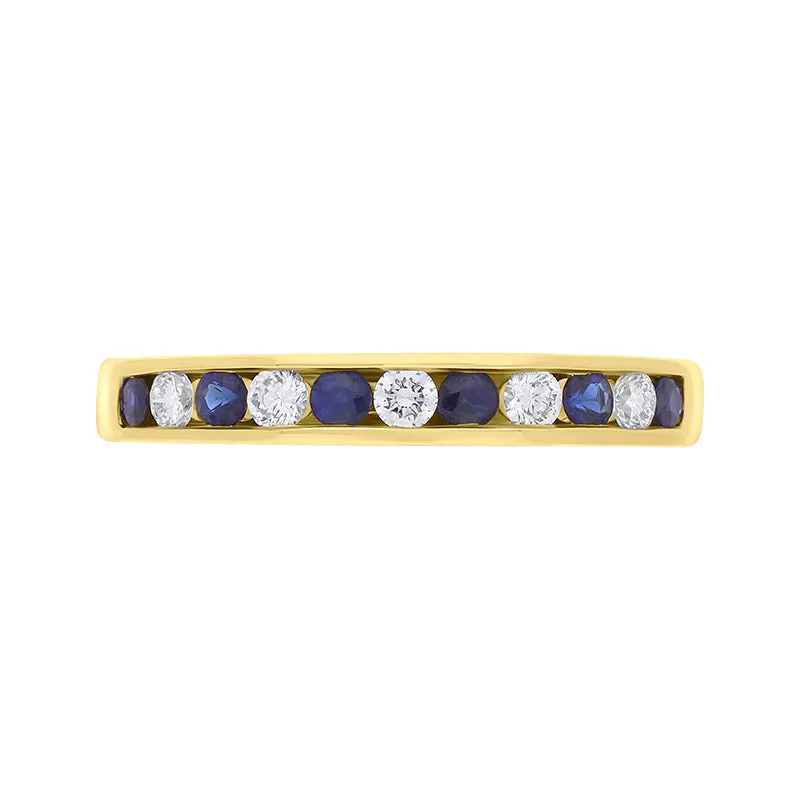 18ct Yellow Gold Sapphire Diamond Channel Set Half Eternity Ring