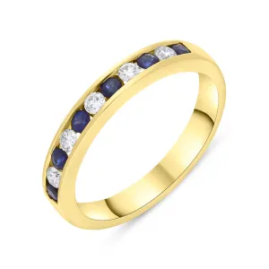 18ct Yellow Gold Sapphire Diamond Channel Set Half Eternity Ring