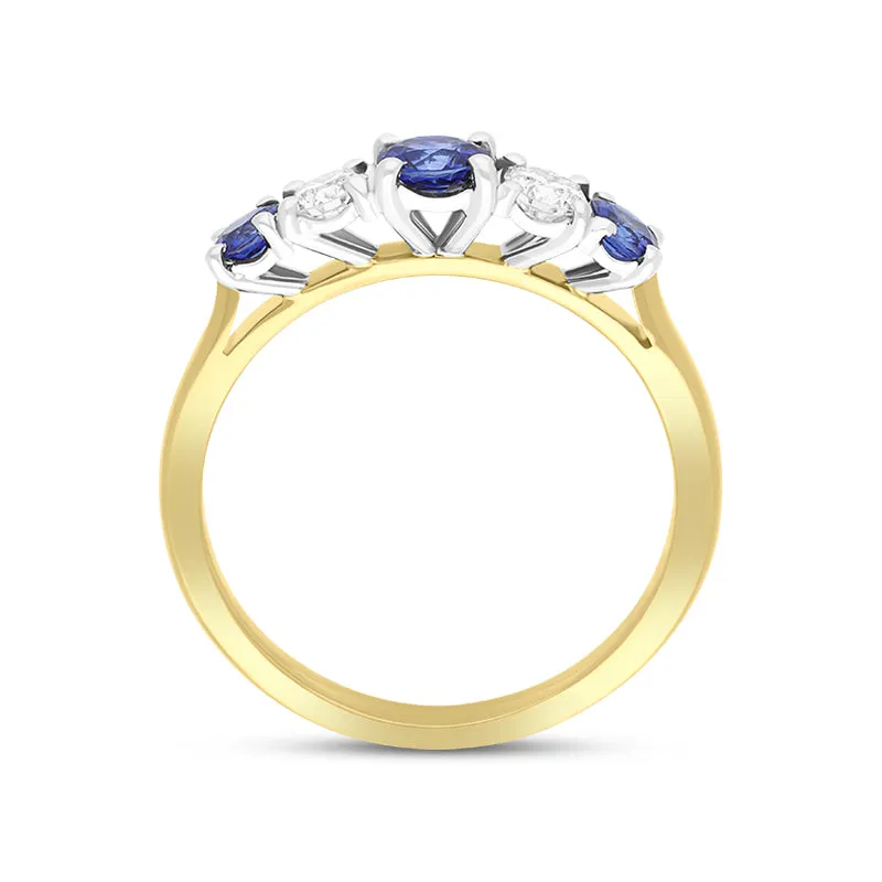 18ct Yellow Gold Sapphire Diamond Five Stone Ring