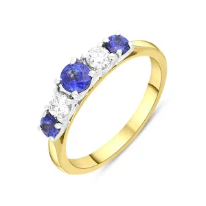 18ct Yellow Gold Sapphire Diamond Five Stone Ring