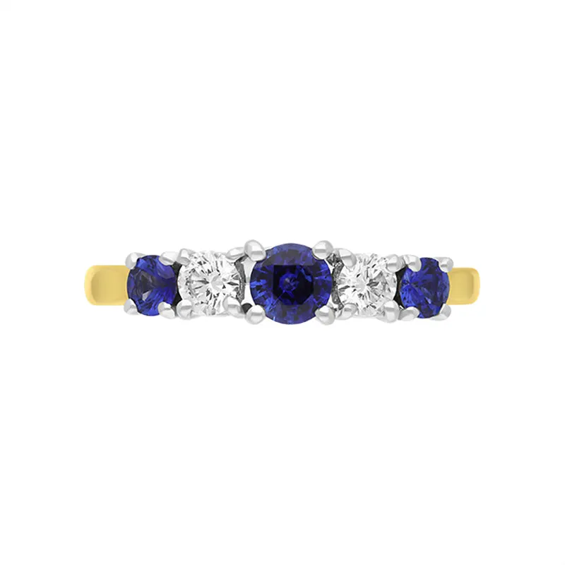 18ct Yellow Gold Sapphire Diamond Five Stone Ring