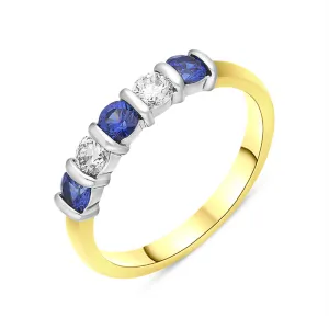 18ct Yellow Gold Sapphire Diamond Half Eternity Ring