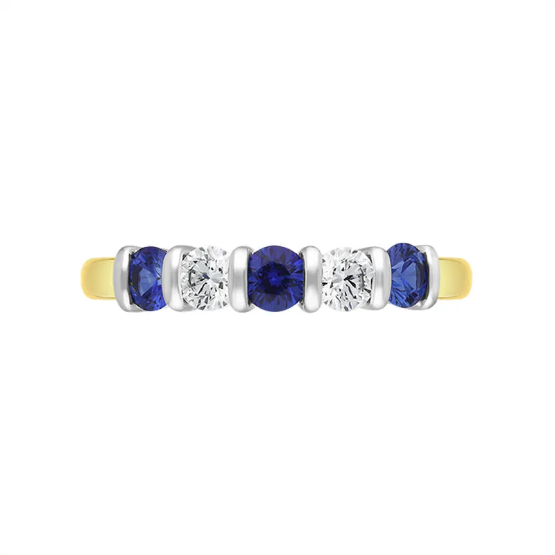 18ct Yellow Gold Sapphire Diamond Half Eternity Ring