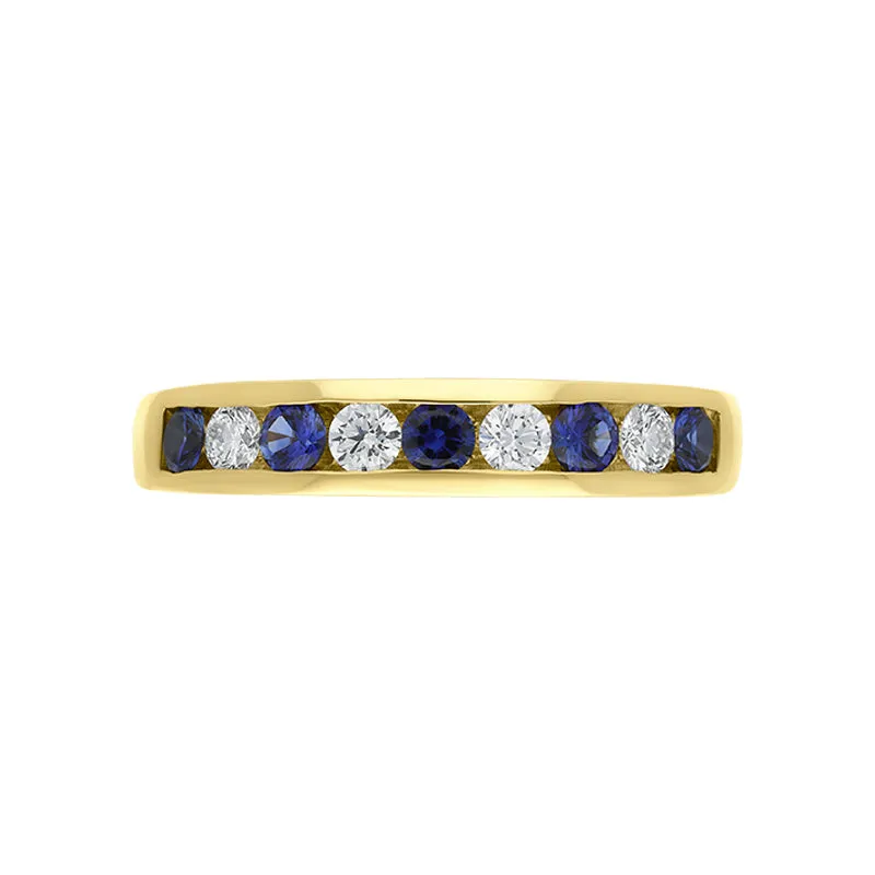 18ct Yellow Gold Sapphire Diamond Nine Stone Channel Set Half Eternity Ring
