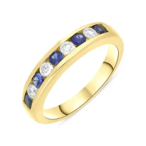 18ct Yellow Gold Sapphire Diamond Nine Stone Channel Set Half Eternity Ring