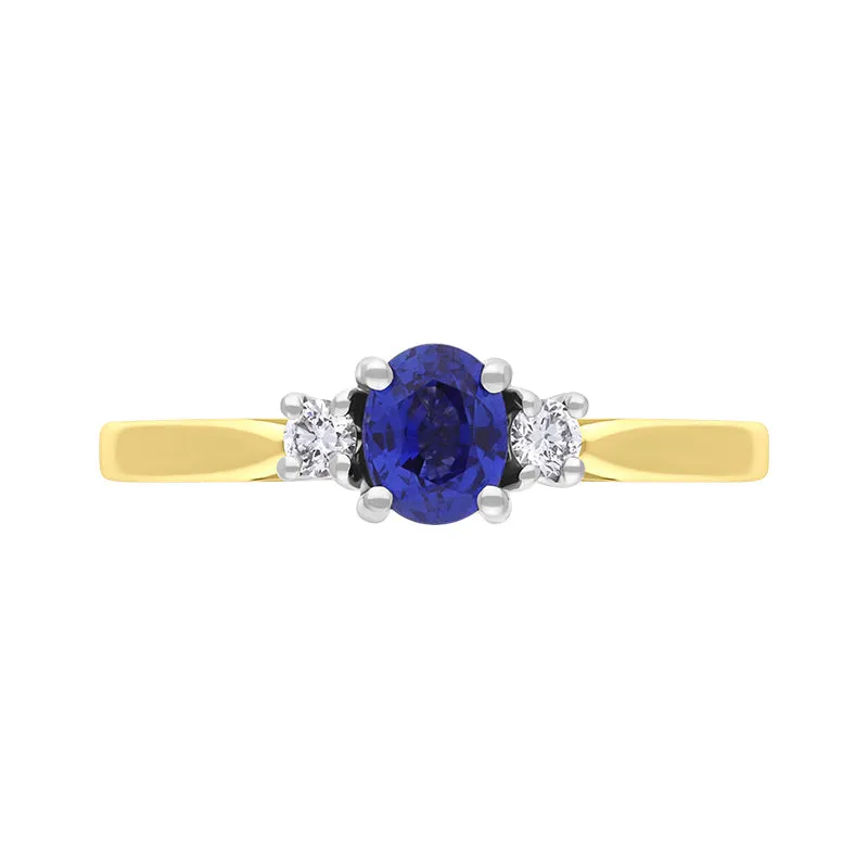 18ct Yellow Gold Sapphire Diamond Oval Cut Three Stone Ring