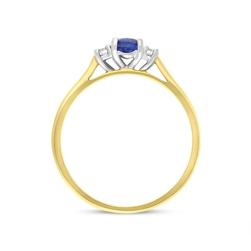 18ct Yellow Gold Sapphire Diamond Oval Cut Three Stone Ring