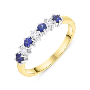 18ct Yellow Gold Sapphire Diamond Seven Stone Half Eternity Ring