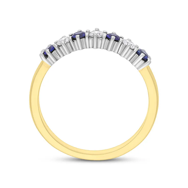 18ct Yellow Gold Sapphire Diamond Seven Stone Half Eternity Ring
