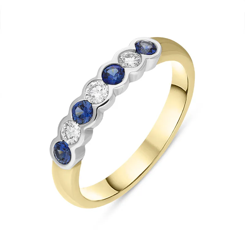 18ct Yellow Gold Sapphire Diamond Seven Stone Ring