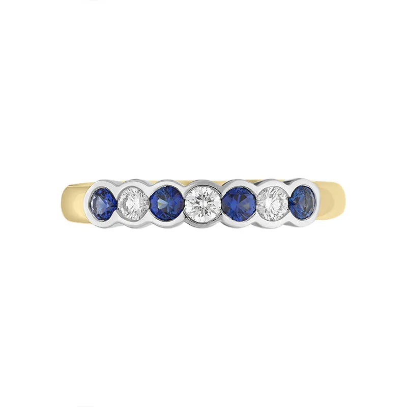 18ct Yellow Gold Sapphire Diamond Seven Stone Ring