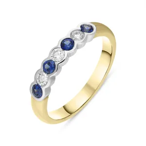 18ct Yellow Gold Sapphire Diamond Seven Stone Ring
