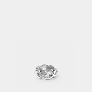 3 Cubic Link Ring in White Gold Plated Silver