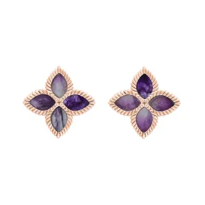 9ct Rose Gold Blue John eden Marquise Flower Stud Earrings