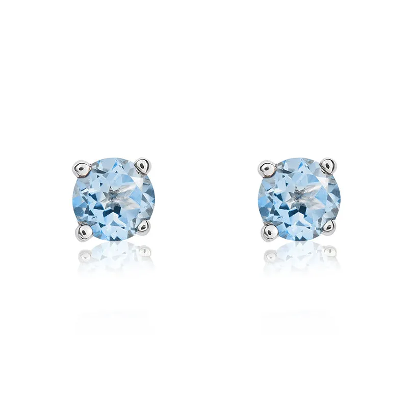 9ct White Gold Aquamarine 4mm Round Claw Set Stud Earrings