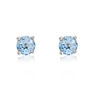 9ct White Gold Aquamarine 4mm Round Claw Set Stud Earrings