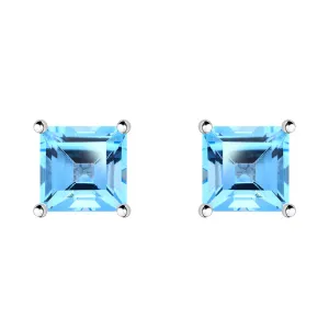 9ct White Gold Blue Topaz 5mm Princess Cut Claw Set Stud Earrings