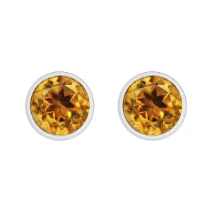 9ct White Gold Citrine 3mm Round Rub Over Set Stud Earrings